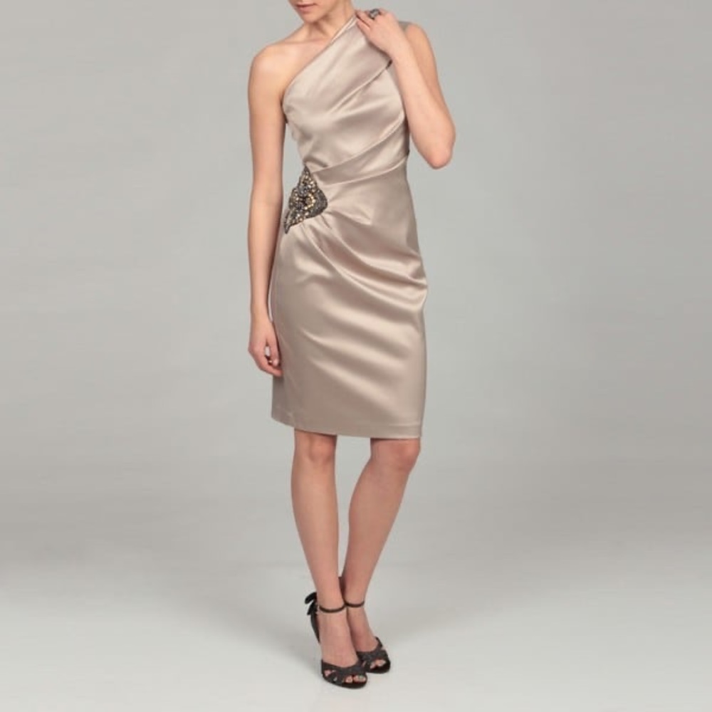 Eliza J One Shoulder Gold Shimmer Dress Size 4